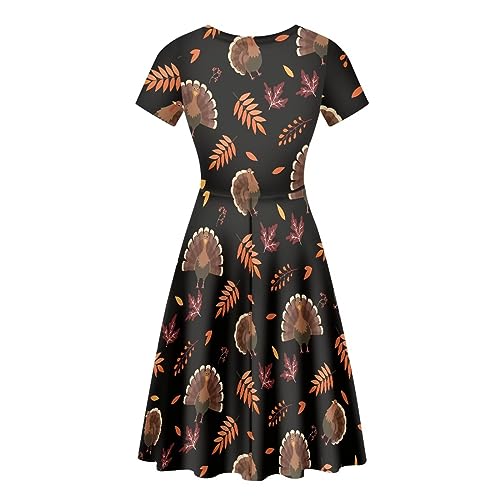 Image of POLERO Sunflower Dress for Women Floral Summer Dresses Short Sleeve Casual Sundresses Midi Dresses