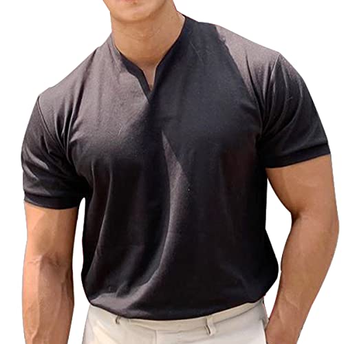 Herren Fitness T-Shirt Baumwolle Kurzarm Unterhemd mit V-Ausschnitt Slim Fit Männer Kurzarm Top Herren Gentlemans Business Cover