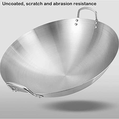 Professional Stainless Steel Wok, 43Cm Non Stick Iron Gas Stoves Safe Wok Thick for Household Gas Stove, Induction Cooker Gas
