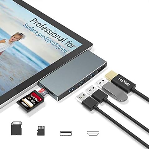 Surface Pro 4/Pro 5/Pro 6 Docking Station Hub with 4K HDMI Port+3 Port USB 3.0+SD/TF(Micro SD) Card Reader Converter Combo Adaptor for Microsoft Surface Pro 6/ Pro 5/ Pro 4 Cover