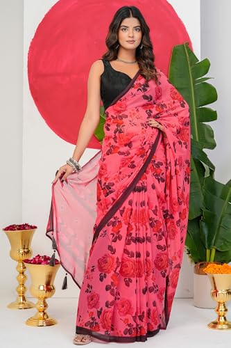 Image of MIRCHI FASHION Saree for Woman Georgette Floral Printed | Lightweight Comfortable Sari for Regular Social Wear and social visits