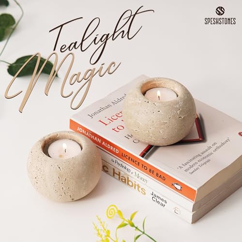 Miniatura 5 de Speshstones Portavelas De Mármol De 8,9 Cm, De Travertino, Para Decoración De Bodas Y Fiestas, Juego De 2 Velas Pequeñas Para Centros De Mesa Y Decoración De Mesa De Comedor