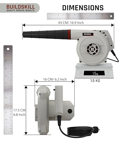 Image of BUILDSKILL 620W Air Blower Machine | 16000 RPM 1.5 kg Heavy Duty Copper Armature Air Blower with Variable Speed | Air Flow of 3.7 m3 /min | Suitable for Large & Small Areas | 3 Meter Long Wire - Grey