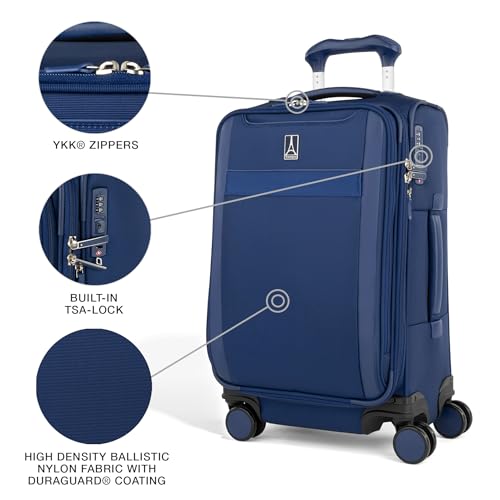 Travelpro VersaPack+ Lightweight Softside Expandable Carry on Luggage, 8 Spinner Suitcase, TSA Lock, Men and Women, Carry On 21-Inch, Estate Blue - Image 4