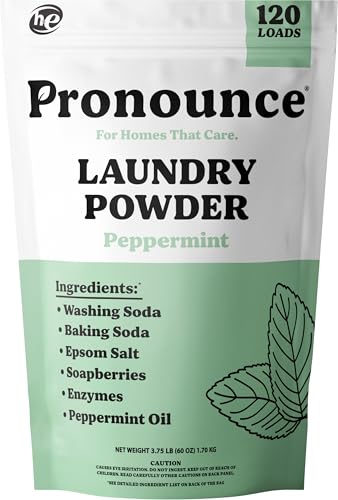 Pronounce Laundry Detergent Powder Alternative | Non-Toxic, Eco-Friendly, Natural for Sensitive Skin, Eczema, and Babies. Stain + Smell Fighting. HE Safe (Peppermint, 120 Loads) Pronounce Laundry Detergent Powder Alternative | Non-Toxic, Eco-Friendly, Natural for Sensitive Skin, Eczema, and Babies. Stain + Smell Fighting. HE Safe (Peppermint, 120 Loads)