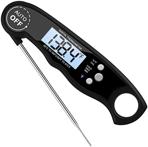 Waterproof Meat Thermometer -Fast Digital Instant Read Food Cooking Thermometer with Calibration and Large Backlit LCD for Kitchen,BBQ,Milk Grill Smokers etc (BLACK)