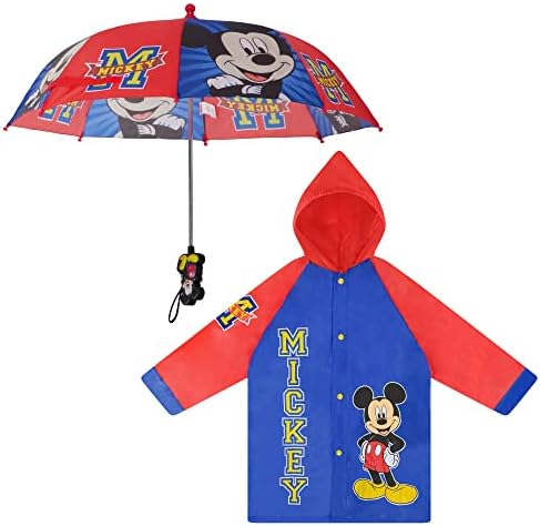 Disney Boys' Little Umbrella and Poncho Raincoat Set, Mickey Mouse Rain Wear for Toddler 2-3 or Kids 4-7, Dark Blue, Ages 2-7
