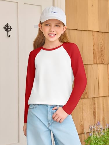 Haloumoning Kids Girls T Shirts Casual Raglan Long Sleeve Tee Crewneck Color Block Cute Fall Blouses Tops 5-14 Years4