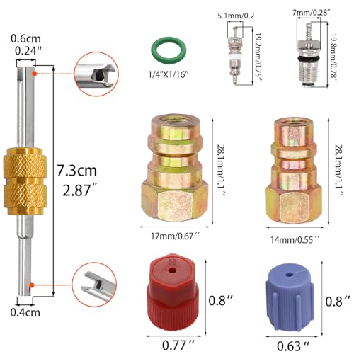 Image of Taiss 11PCS R12 to R134A Conversion Kit,R12 R22 to R134A High /Low Fittings Port with 1 /4''to 7 /16 inch-20 UNF Connection,AC Retrofit Fitting Adapter Kit for AC Air Conditioner Refrigerant System