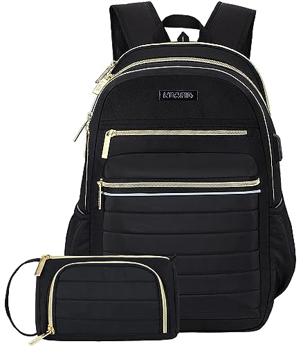 KEOFID Anti-Thief Travel Backpack with USB Charging Port for Men and Women, Casual backpack for College(Carbon and Golden)