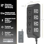 GE UltraPro 12-Outlet Surge Protector, 8 Ft Braided Extension Cord, Multi Plug Outlet Extender, Adapter Spaced, Flat Plug, for Home, Office, Dorm, 3540 Joules, Black, 81784