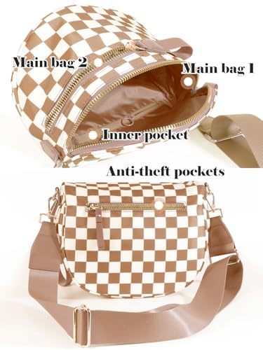 Image of Black and White Checkered Crossbody Bag Bum Bag for Women,Spacious Checkered Purse Fanny Packs Belt Bag