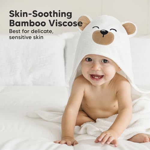 Image of KeaBabies Hooded Baby Towel for Newborn, Baby Bath Towels (Grizzly, 30x30) | Viscose Derived from Bamboo, Large Baby Towels with Hood, Boys, Girls, Toddler, Soft Absorbent Baby Bath Essentials