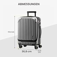 LEVEL8 Koffer Trolleys Hartschalen Leicht ABS+ PC Handgepäck Hartschalen-Koffer Trolley Rollkoffer Reisekoffer，TSA, 4 Rollen, 55 cm, 36 Liter, Grau – Ansicht 8
