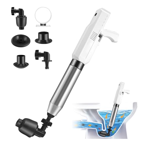 Déboucheur de Toilette à Air Comprimé, Déboucheurs Ventouses avec Baromètre, électrique Ventouse Deboucheur WC avec 5 têtes interchangeables pour Déboucher les Toilettes, Drain de sol, Lavabo