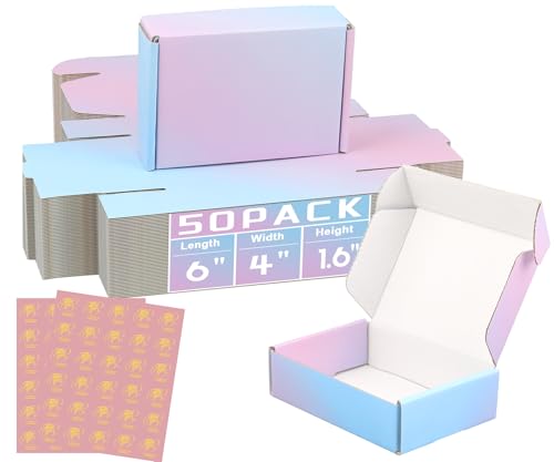 DERZIFUN 6x4x1.6 Shipping Boxes, 50 Pack Purple Cardboard Mailer Box, Small Gift Boxes for Packaging Small Business