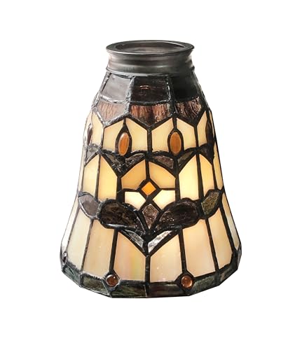HUIMEIJU Tiffany lampshade replacement. (Beige with brown) Replacement of fan lamp cover,