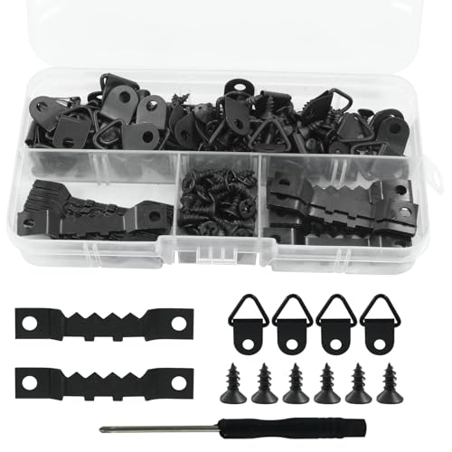 Image of Hordion Picture Hanging Kit, 50 Pcs Sawtooth Picture Hangers, 50pcs Triangle D-Ring Hangers, 150pcs Screws and 1 Pcs Screwdriver for Hanging Canvas Paintings Photos Frames Artworks Crafts