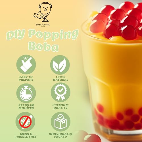 Boba Cuppa Bursting Boba Mango and Strawberry Popping Kit, DIY at home, Tropical Flavour, Popping Balls, Perfect for Bubble Tea Party Drink. Boba Ball, syrup and Boba Straws - Image 3