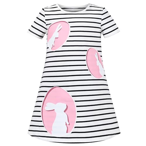 Sunny Fashion Girls Casual Dress Cotton Short Sleeve Swan Embroidered Size 2-6