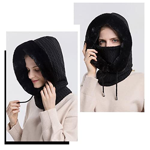 NC Conjunto de Máscara de Lenço de Chapéu de Gorro Feminino de Inverno Tricotado Proteção Facial Que