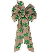 Meseey Large St. Patrick's Day Wreath Bow 24 x 10 Inch Green Clover Burlap Wreath Shamrock Bows f...