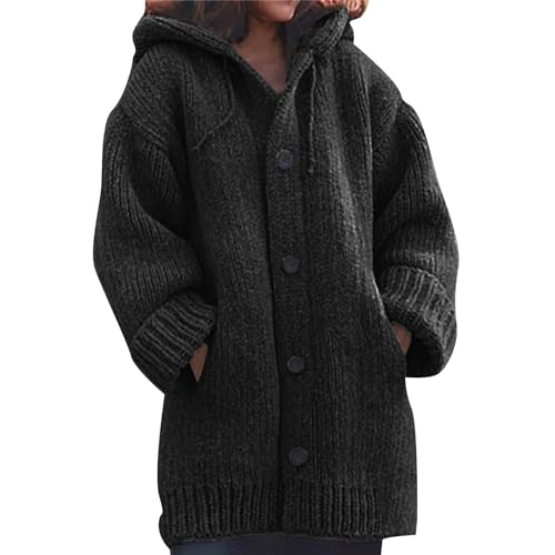 Womens Sweaters Fall 2024 Open Front Oversized Hooded Long Cardigan with Pockets 2024 Fall Waffle Knit Coat Tops