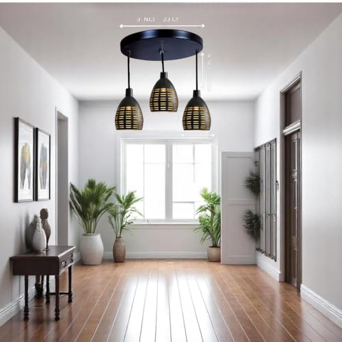 Image of GreyWings Antique Hanging Light for Home, Black Aluminium 3 Light Pendant Ceiling Lamp, Vintage Chandelier,(Bulb not Included) Cluster Set