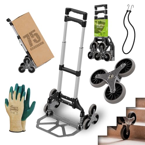 Tronitechnik® Sackkarre Handkarre klappbar für Treppen, Transportkarre bis 75kg - Karre für Pakete, Transportwagen für Pakete, Gepäck und Einkauf - Vollgummireifen, höhenverstellbar