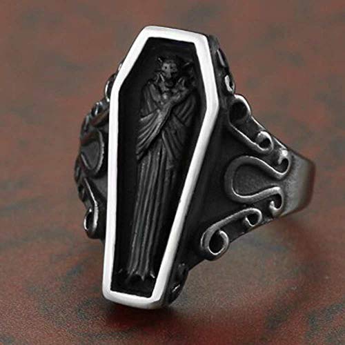 Jude Jewelers Stainless Steel Retro Vintage Vampire Coffin Cocktail Party Biker Halloween Ring (Silver Black, 6) #TOP1