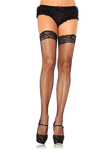 Leg Avenue Women's Plus Size Stay-Up Fishnet Thigh Highs, Black