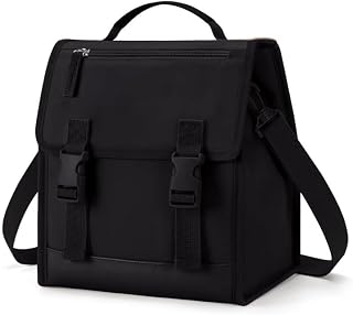 HUASOE Lonchera aislada con correa ajustable, 24 x 17 cm, color negro