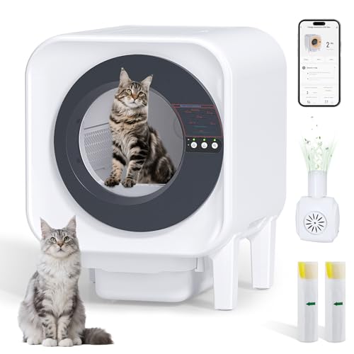 Automatic Cat Litter Box Self Cleaning,Large Capacity Self Cleaning Cat Litter Box Multiple Cats,with Odor Removal Smart Litter Boxes, App Control,Robot with Dual Safety Protection,for Large Cat,Black