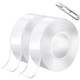 LSXD Cinta Doble Cara, 2 Rollos 5M Nano Tape Extrafuerte Reutilizable y Impermeable con Tijera, Tape Doble Cara...