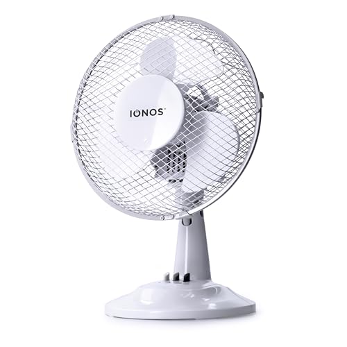 Status IONOS 9 Inch Desk Fan with 2 Speed Settings Adjustable Tilt Head & Carry Handle for Desktop or Bedside Cooling White (ION9DESKFAN1PKB)