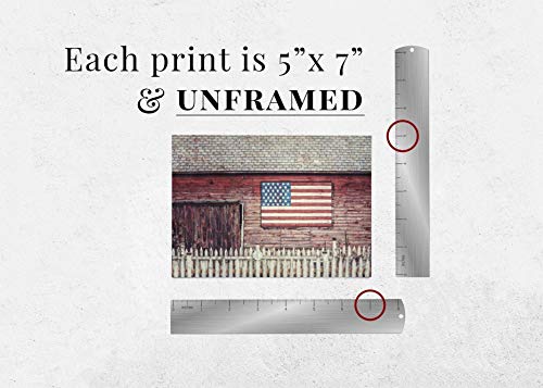 Lisa Russo Fine Art - Patriotic Farmhouse American Flag Barn Landscape Picture Prints - Set Of 4 - Not Framed - Red, White, Blue Americana (4 5X7 Prints) #TOP1