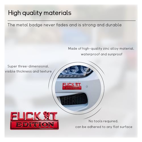 Image of Dickno Fuck It Edition Emblem for Car, Auto Fender Bumper Decoration Stickers, Vehicle 3D Side Fender Rear Trunk Decal Badge, Universal Exterior Accessories for Car Truck SUV (Red & Black)