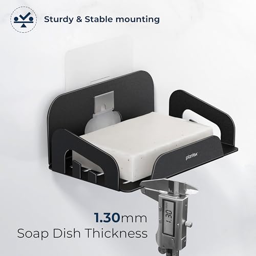 Image of Plantex Self Adhesive Soap Dish for Bathroom /Stainless Steel Soap Holder for Washbasin /Soap Stand Without Drill /Bathroom Accessories - Black