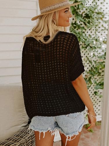 Image of Crochet Tops for Women Off The Shoulder Beach Coverup for Swimsuit Oversized Hollow Out Summer Tops