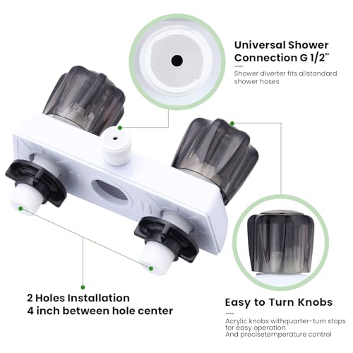 Image of RV Shower Faucet with Hose and Head, RV Outdoor Shower Kits, RV Tub Faucet with Shower Diverter Outdoor Shower Kit Fits for RV /Campers,Travel Trailer,Motorhome (Shower Faucet Kit, White + Gray Knob)