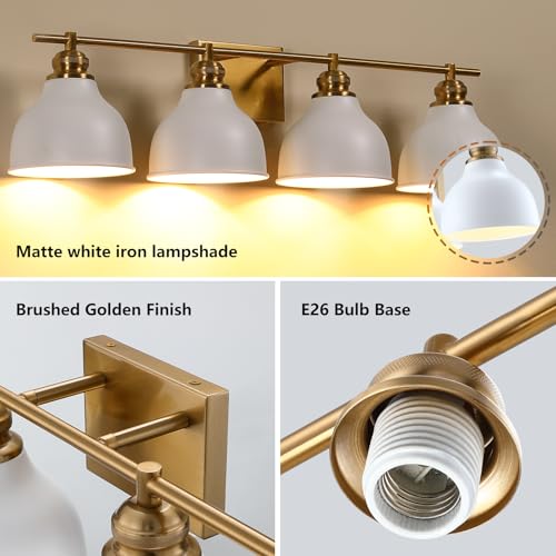 Image of Large Bathroom Vanity Light Fixture,4 Light Gold Vanity Lighting Fixture Over Mirror, 32 inch Wall Sconce Lighting for Bathroom Restroom Farmhouse,E26 Bulbs (Exclude Bulbs)