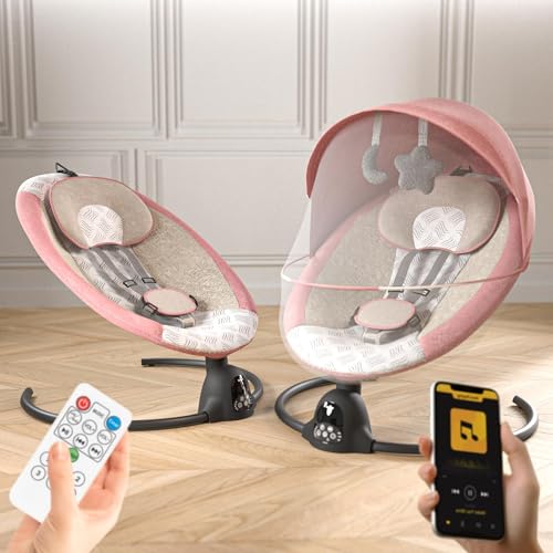 Image of BAYBEE Electric Baby Swing Cradle for New Born Baby | Rocker for Babies with Adjustable Speed & Safety Belt | Automatic Swing Cradle with Mosquito Net, Music & Toys for Infant Boys Girls (Pink)
