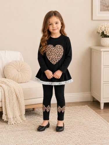 Image of RETSUGO Toddler Girls 2 Piece Outfits Long Sleeve Sweatshirt Leggings Pants Fall Winter Casual Clothes Sets 3‑8 Years
