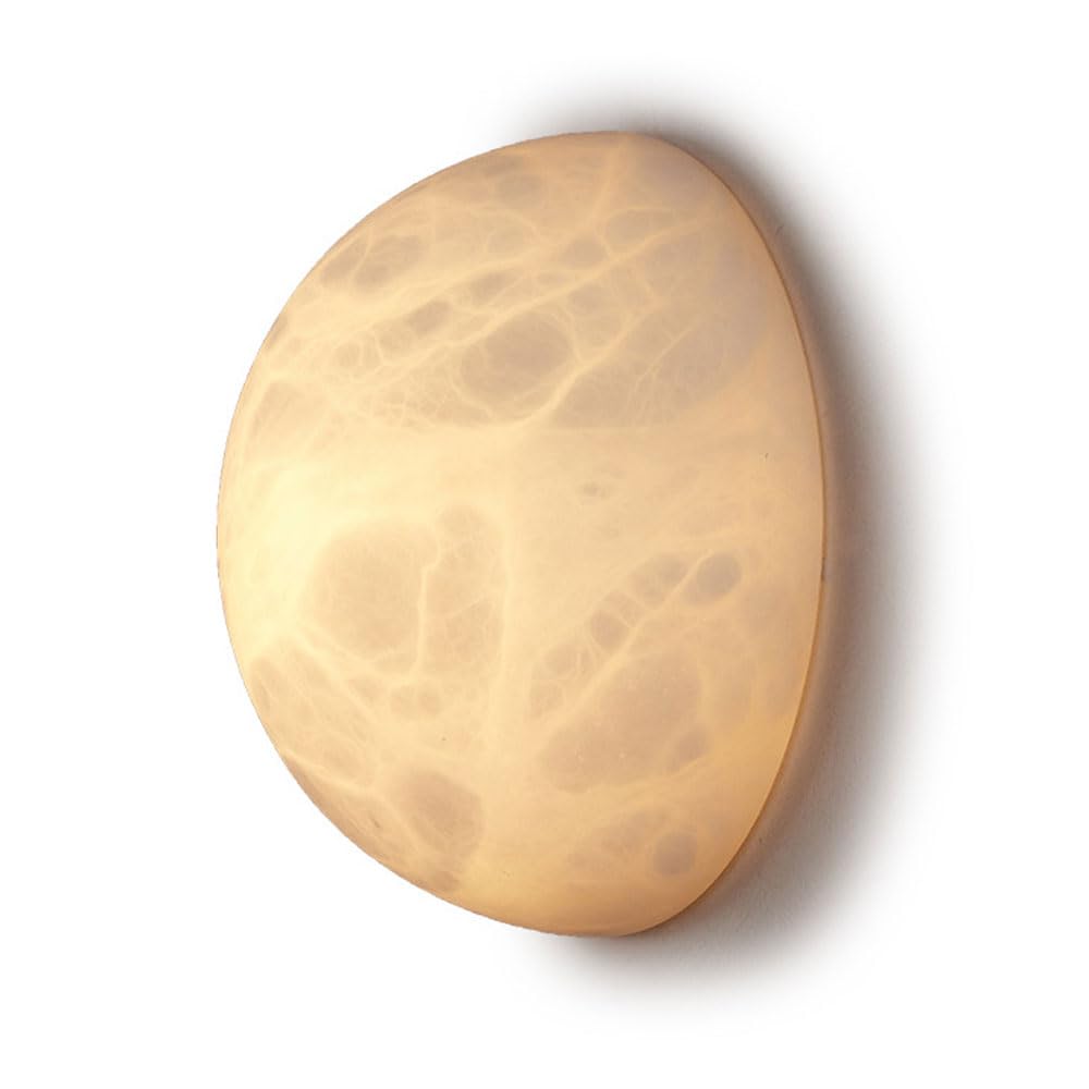 JISHUBO Minimalist Alabaster Wall Light, Nordic Style Hardwired Wall Lamp, LED Light Source Natural Marble Wall Sconce, Living Room Restaurant Bedroom Wall Mounted Light Fixtures