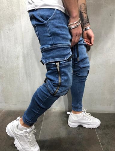 IDEALSANXUN Mens Cargo Slim Fit Skinny Stretch Jeans Denim Pants with Drawstring3