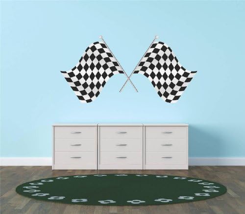 Checkered Flag Race Car Speedway Track Boy Girl Children Kid Living Room Bedroom Kitchen Home Decor Picture Art Image Peel & Stick Graphic Mural Design Decoration - Size : 12 Inches X 24 Inches