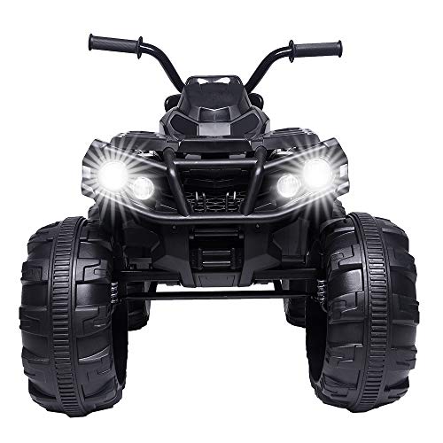 Hommoo Kids 4-Wheeler ATV Quad Motorized Cars 12V Electric Truck Power Ride On Cars with MP3 Player Motorized Cars Ride On Toys,Led Lights -Black