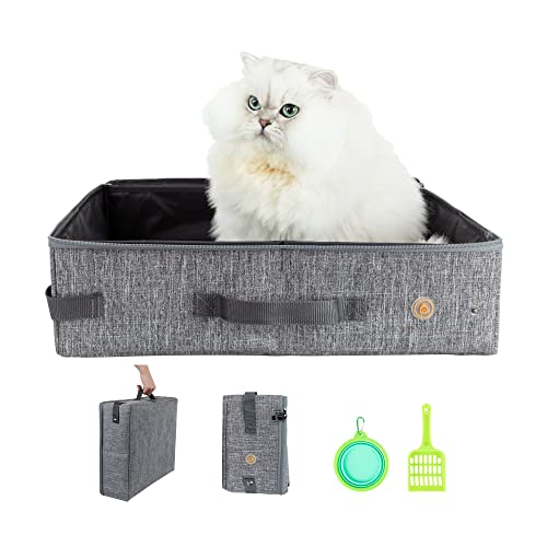 petisfam Portable Cat Travel Litter Box. Easy Use in The Car. No Leakage, Smell and Messes. One-Handed Carrying for Road Trip, Hotel Stays, Car and Airplane