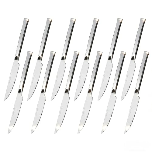 Parlynies Steak Knives Set, 12-Piece Stainless Steel Serrated Knife Set