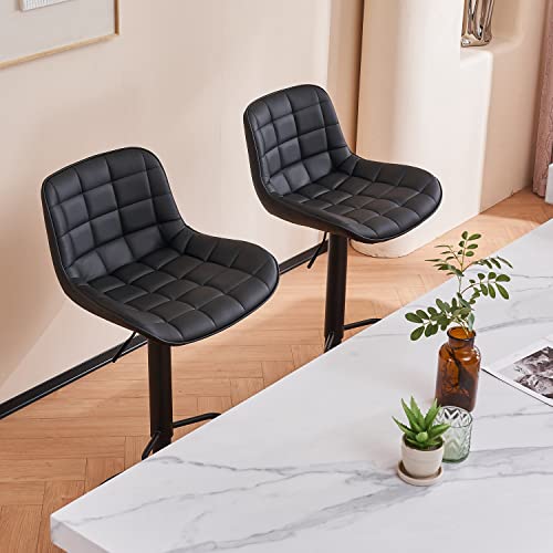 Youtaste Black Bar Stool Set Of 2 Pu Leather Upholstered Counter Height Barstools Adjustable Swivel Metal Bar Chairs With High Back For Home Kitchen Island #TOP4
